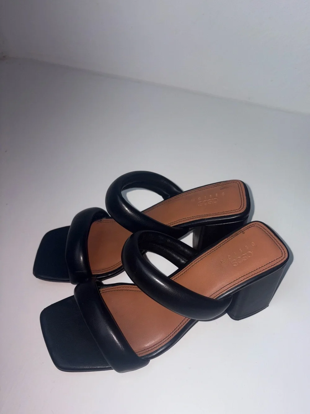 Black Padded Mid Heel Mules